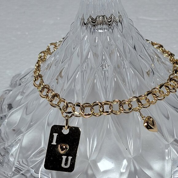 14K Gold Double Link 8" Bracelet wit 2 Charms - Picture 1 of 5